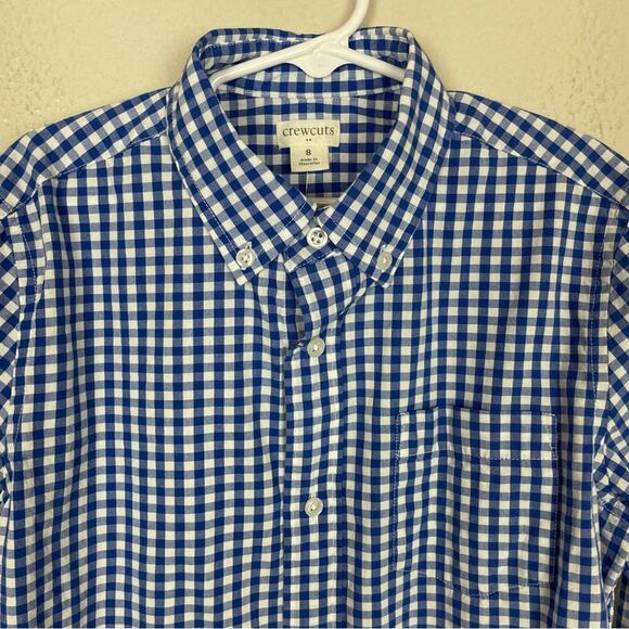 J Crew Factory Blue White Gingham Button Down Boy's  NWT Shirt 8 - Picture 2 of 5